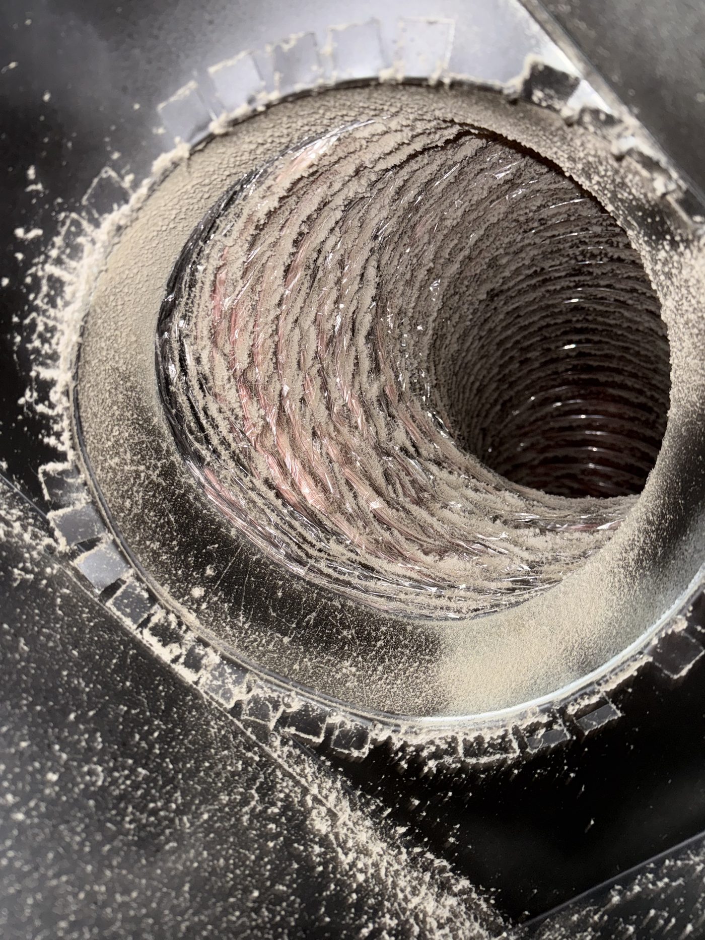 Dusty air duct before a Pure Airways cleaning